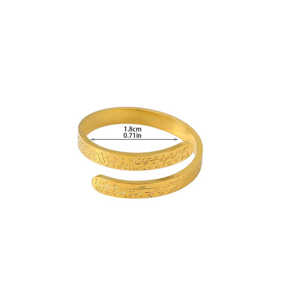 Adjustable Open Religious Arabic Quran Islamic Muslim Stainless Steel 18K Gold Plated Fashion Jewelry Rings for Womens celestejewels
