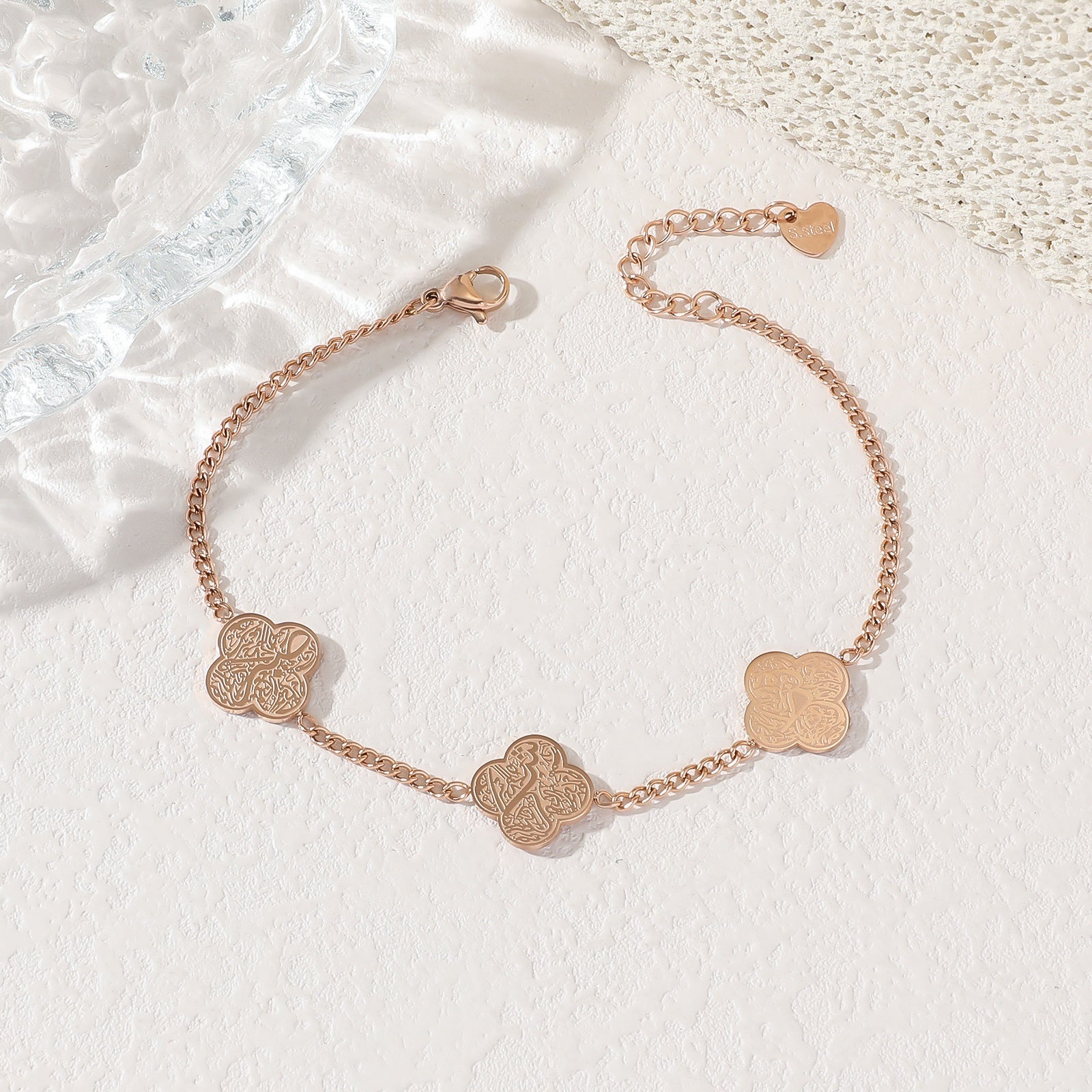 Clover Arabic Islam Muslim Ayatul Kursi Waterproof Gold Plated Stainless Steel Fashion Jewelry Bracelets for  Women celestejewels