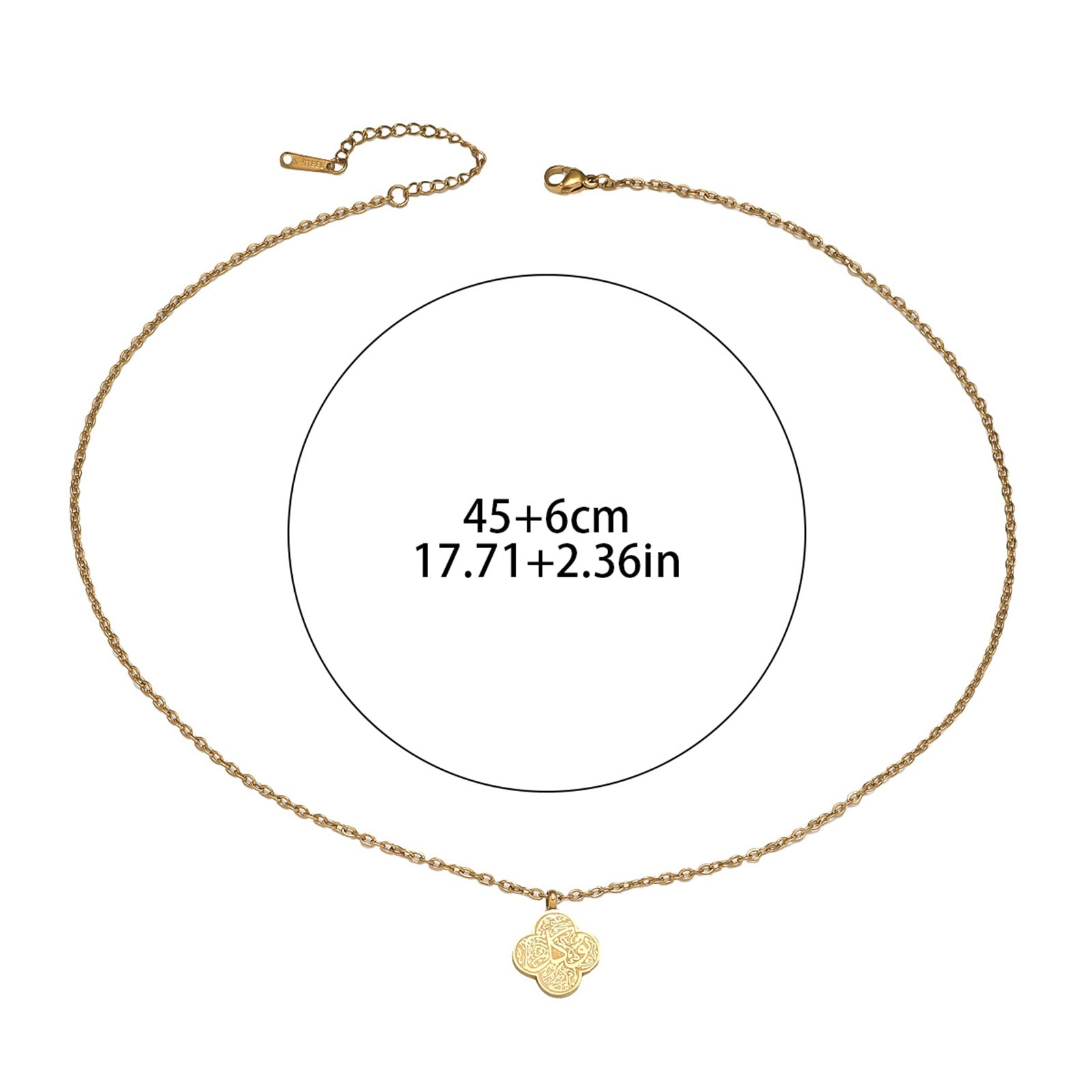 Clover Arabic Islam Muslim Ayatul Kursi Waterproof Stainless Steel Pendant Fashion Jewelry Necklace for Women celestejewels