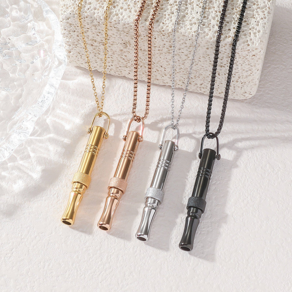 Whistle Stress Relief Anxiety Mindful Breathing Relaxation Calming Meditation Stainless Steel Pendant Fashion Jewelry Necklaces celestejewels