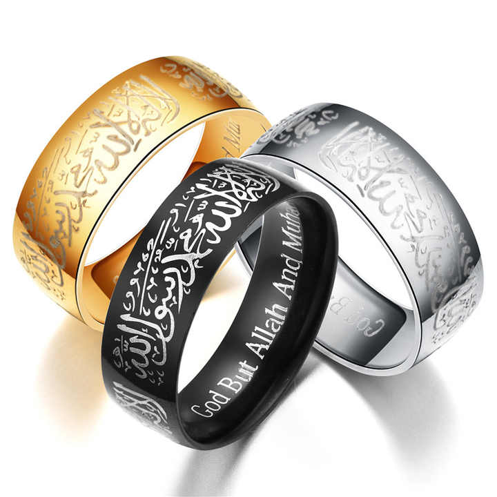 Religious Arab Allah Muslim Islam Waterproof  Titanium Stainless Steel Fashion Jewelry Rings Non Tarnish for Men Male celestejewels