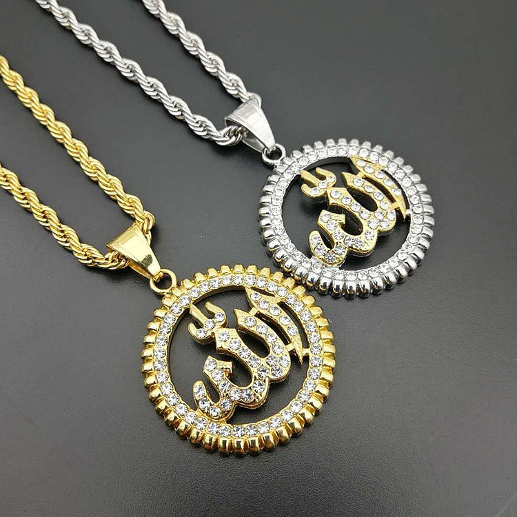 Religion Allah Islamic Zircon Muslim Arabic Calligraphy Stainless Steel Pendant Fine Jewelry Necklaces celestejewels