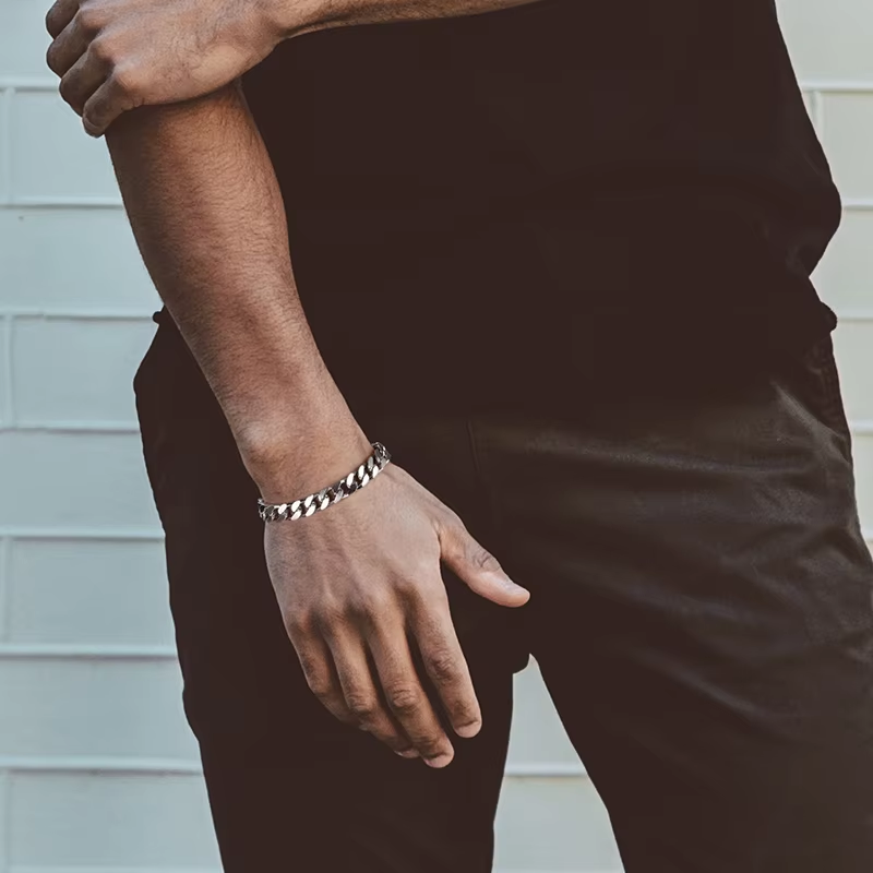 Silver Cuban Chain Men's Silver Bracelet celestejewels
